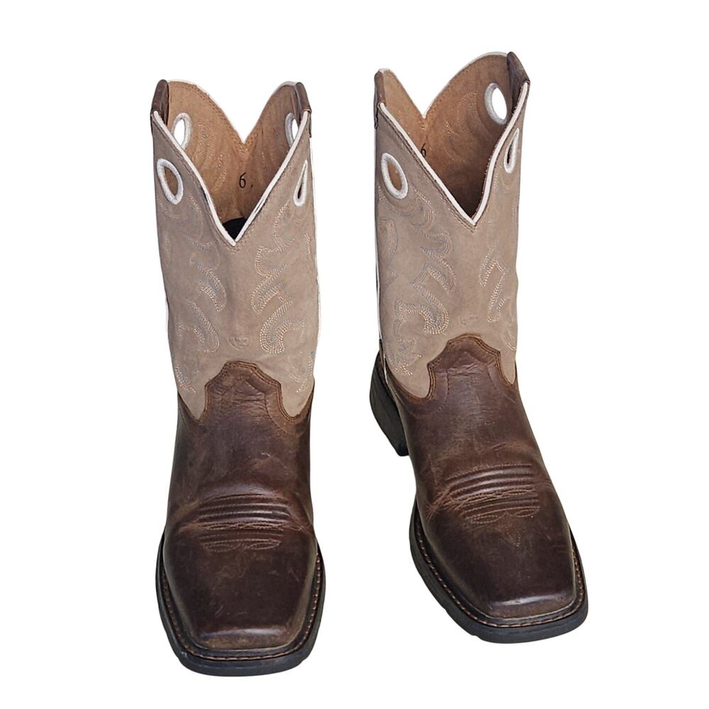 Ariat WorkHog Wide Square Toe Western Boot 10007644 Brown Leather Sz US 6 Youth